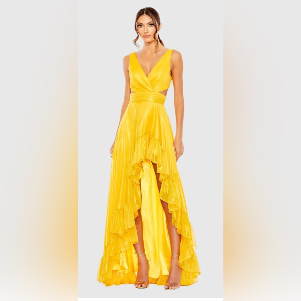 Mac Duggal Yellow Ruffled Gown